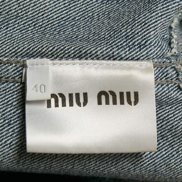 Pre Owned Miu Miu Blue Denim Raw Edge Detail Cropped Jacket S