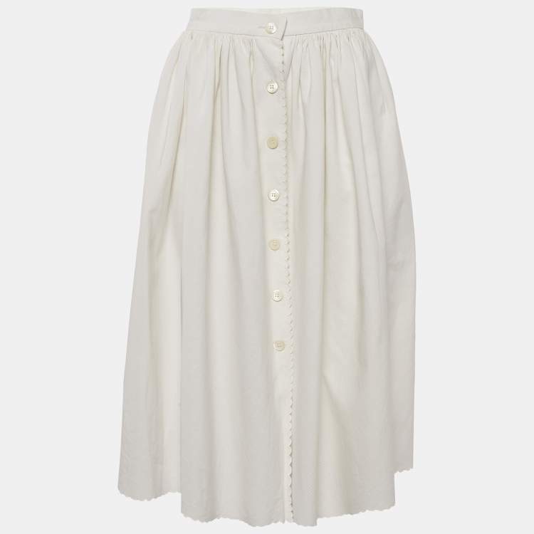 Pre Owned Miu Miu White Textured Cotton Midi Skirt M