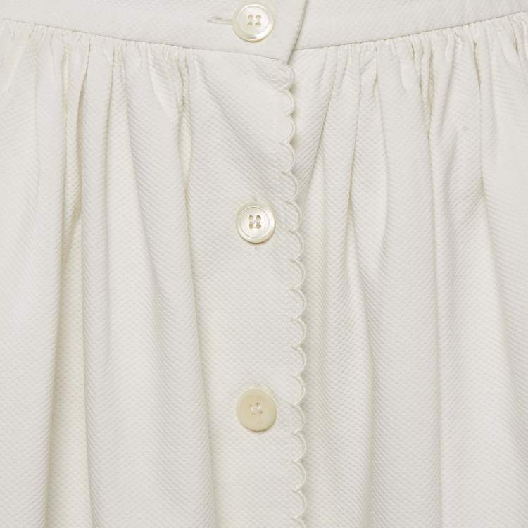 Pre Owned Miu Miu White Textured Cotton Midi Skirt M