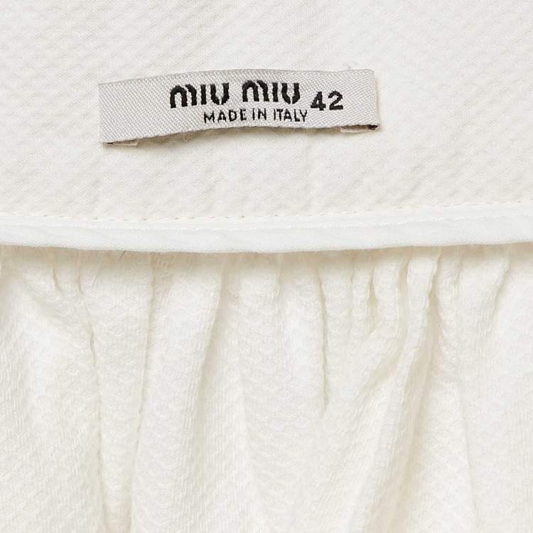 Pre Owned Miu Miu White Textured Cotton Midi Skirt M