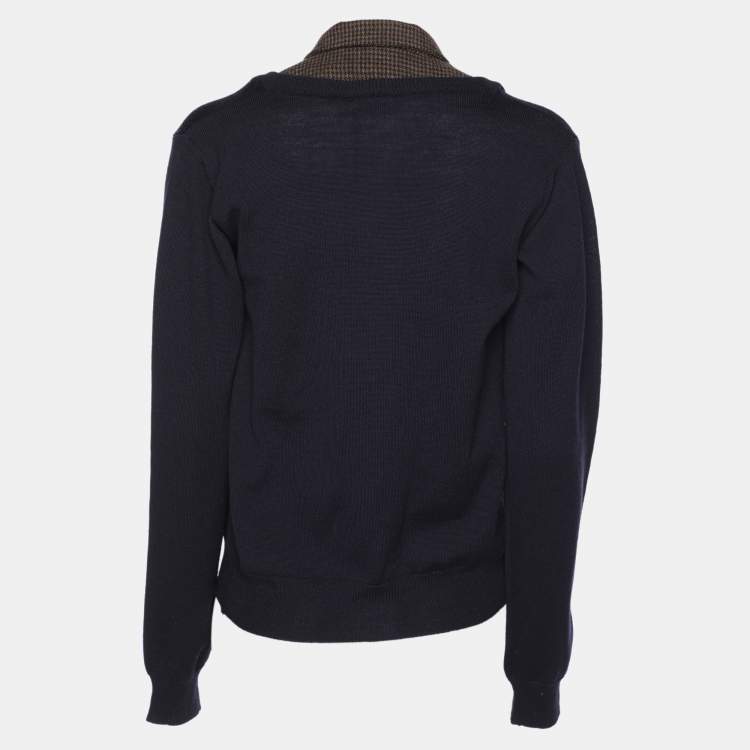 Pre Owned Miu Miu Deep Navy/Brown Wool Blend Sweater M