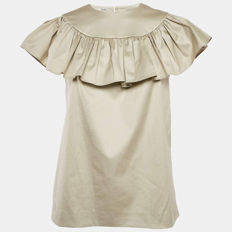 Pre Owned Miu Miu Green Cotton Gathered Top S