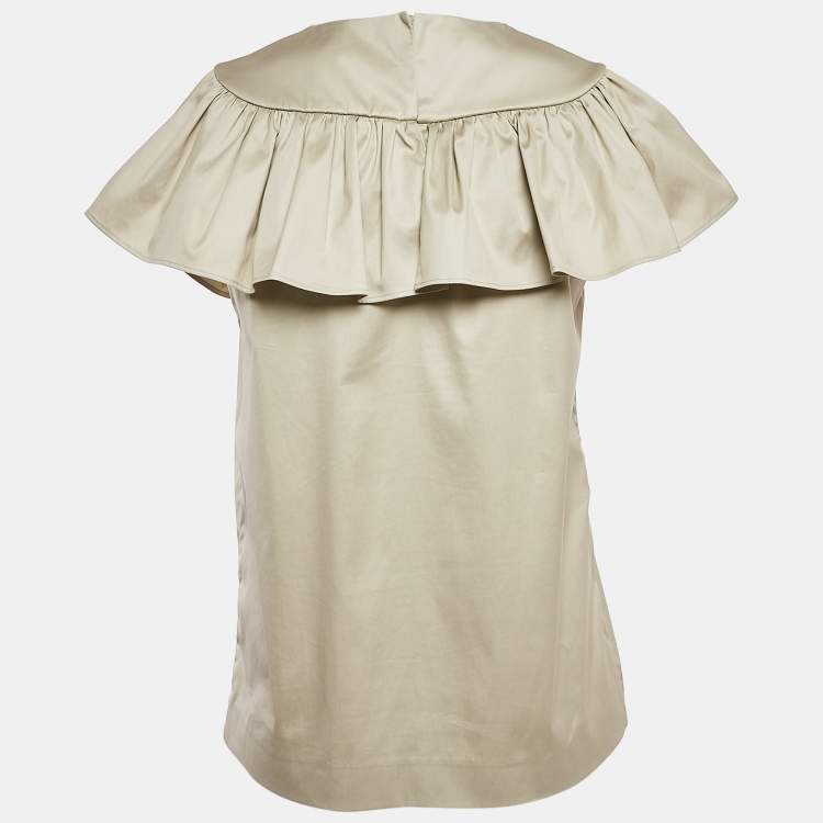 Pre Owned Miu Miu Green Cotton Gathered Top S
