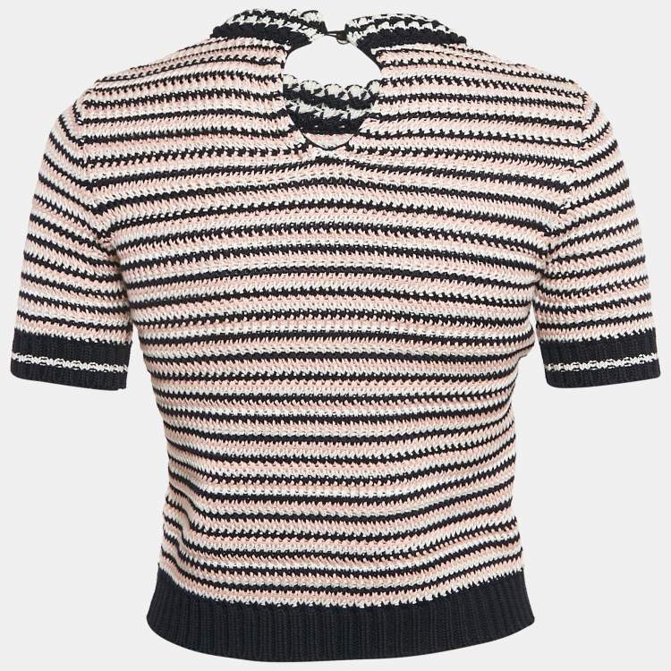 Pre Owned Miu Miu Blue/Pink Striped Crochet Short Sleeve Top S