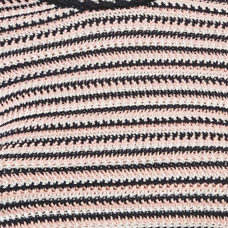 Pre Owned Miu Miu Blue/Pink Striped Crochet Short Sleeve Top S