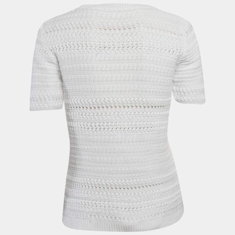 Pre Owned Miu Miu White Patterned Knit Round Neck Top M