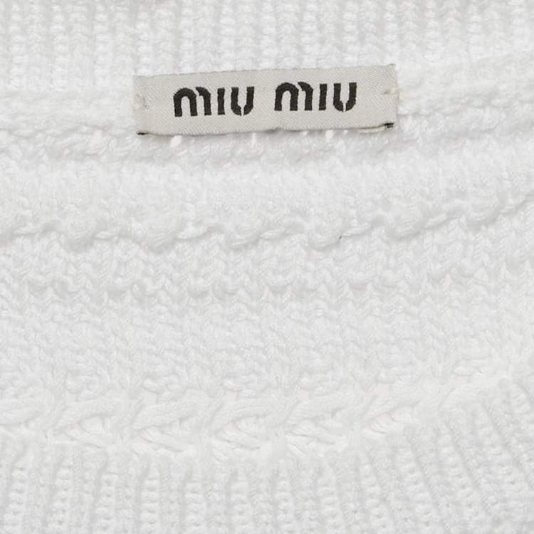 Pre Owned Miu Miu White Patterned Knit Round Neck Top M