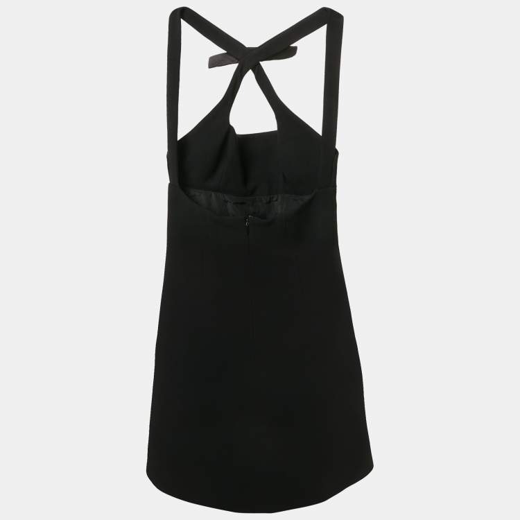 Pre Owned Miu Miu Black Stretch Crepe Bow Detail Open-Back Mini Dress XS