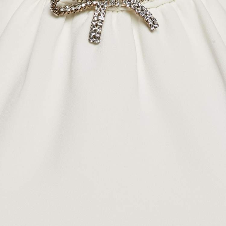 Pre Owned Miu Miu White Crystal Embellished Crepe Mini Dress S