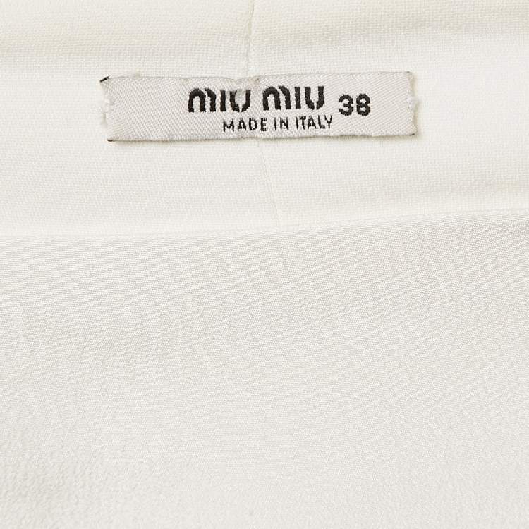 Pre Owned Miu Miu White Crystal Embellished Crepe Mini Dress S