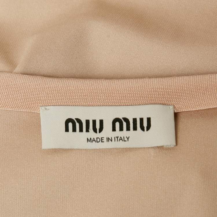 Pre Owned Miu Miu Beige Logo Applique Jersey Top and Skirt Set XS