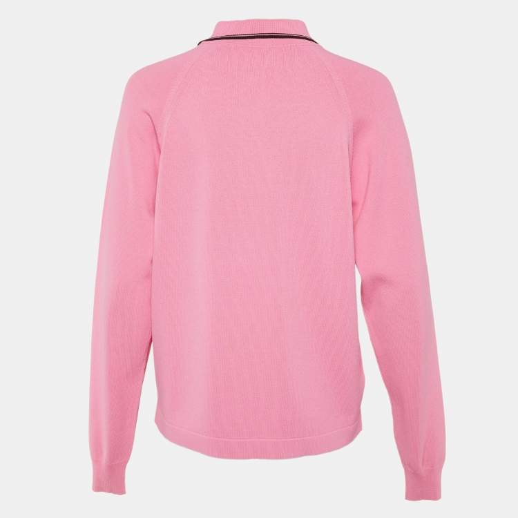 Pre Owned Miu Miu Pink Knit Logo Pocket Detail Polo Jumper S