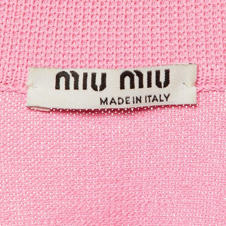 Pre Owned Miu Miu Pink Knit Logo Pocket Detail Polo Jumper S