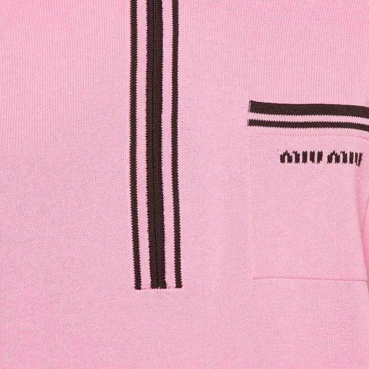Pre Owned Miu Miu Pink Knit Logo Pocket Detail Polo Jumper S