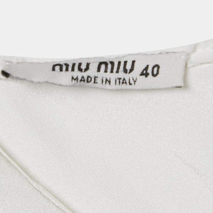 Pre Owned Miu Miu White Floral Embellished Crepe Ruched Sleeve Maxi Dress S