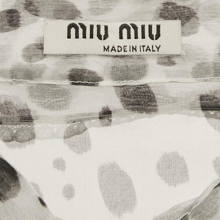 Pre Owned Miu Miu White Printed Silk Button Front Ruffled Blouse S