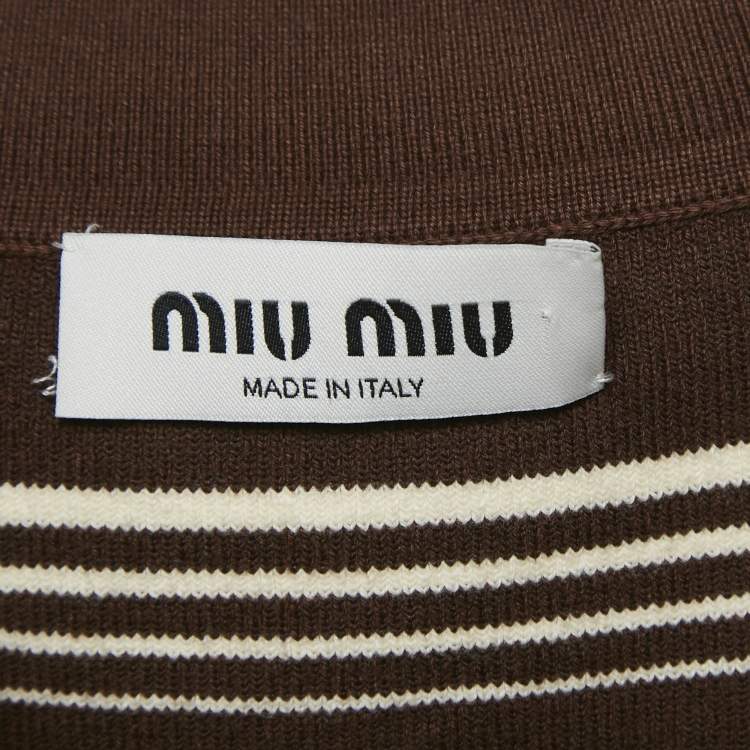 Pre Owned Miu Miu Brown Striped Cotton Knit Polo Crop T-Shirt S