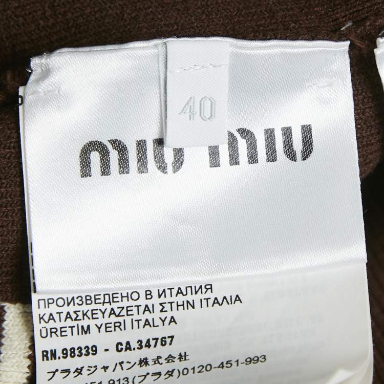 Pre Owned Miu Miu Brown Striped Cotton Knit Polo Crop T-Shirt S