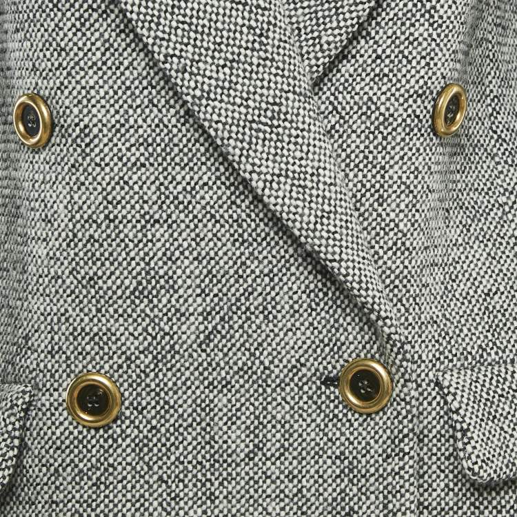 Pre Owned Miu Miu Black Wool Tweed Double Breasted Jacket S