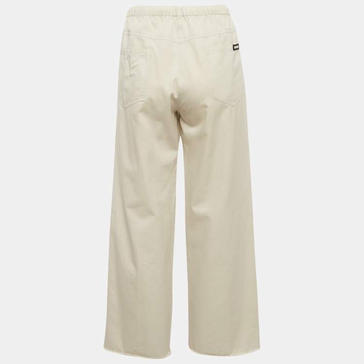 Pre Owned Miu Miu Beige Gabardine Raw Edge Trousers M