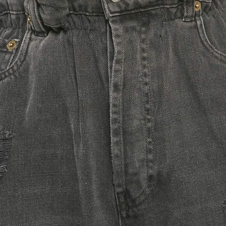 Pre Owned Miu Miu Grey Ripped Denim Elasticated Waist Wide Leg Jeans S Waist 25"