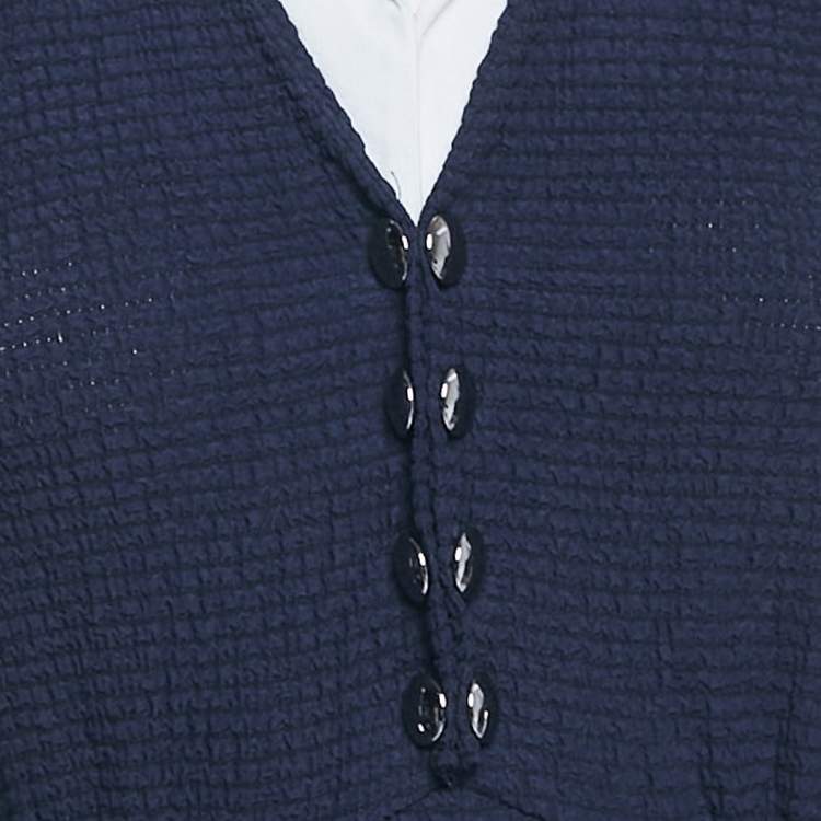 Pre Owned Miu Miu Navy Blue Textured Crepe Sleeveless Short Dress M