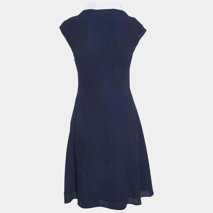 Pre Owned Miu Miu Navy Blue Textured Crepe Sleeveless Short Dress M