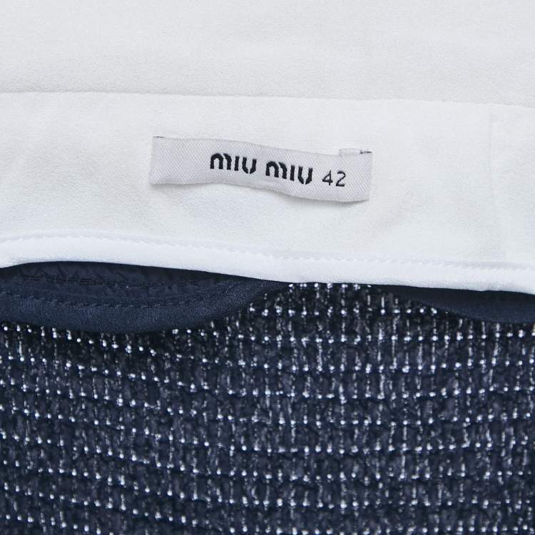 Pre Owned Miu Miu Navy Blue Textured Crepe Sleeveless Short Dress M
