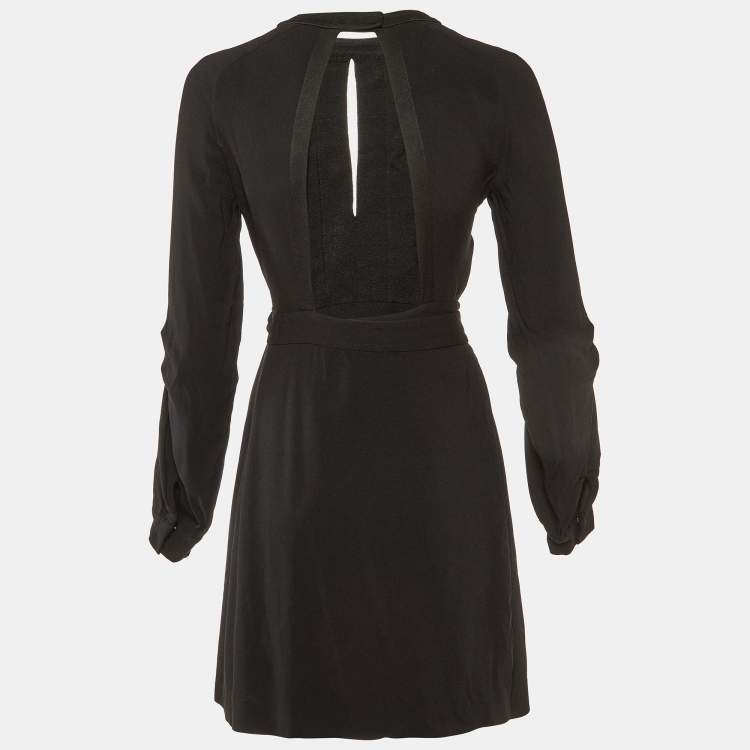 Pre Owned Miu Miu Black Crepe Mini Wrap Dress M