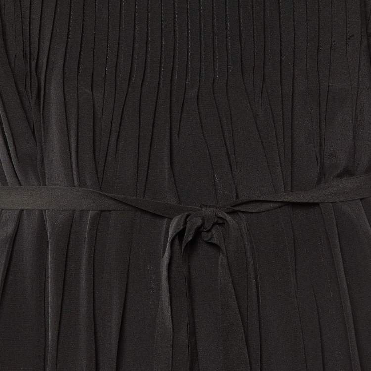 Pre Owned Miu Miu Black Silk & Lace Insert Pintuck Detail Mini Dress M