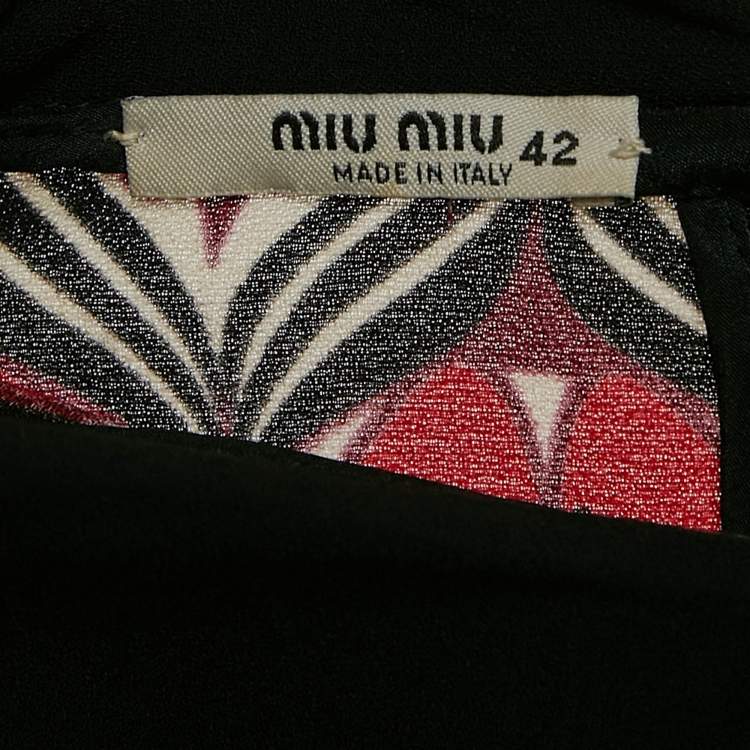 Pre Owned Miu Miu Red Floral Print Crepe Pleated Sleeveless Mini Dress M