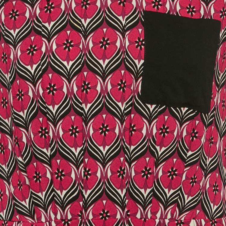 Pre Owned Miu Miu Red Floral Print Crepe Pleated Sleeveless Mini Dress M
