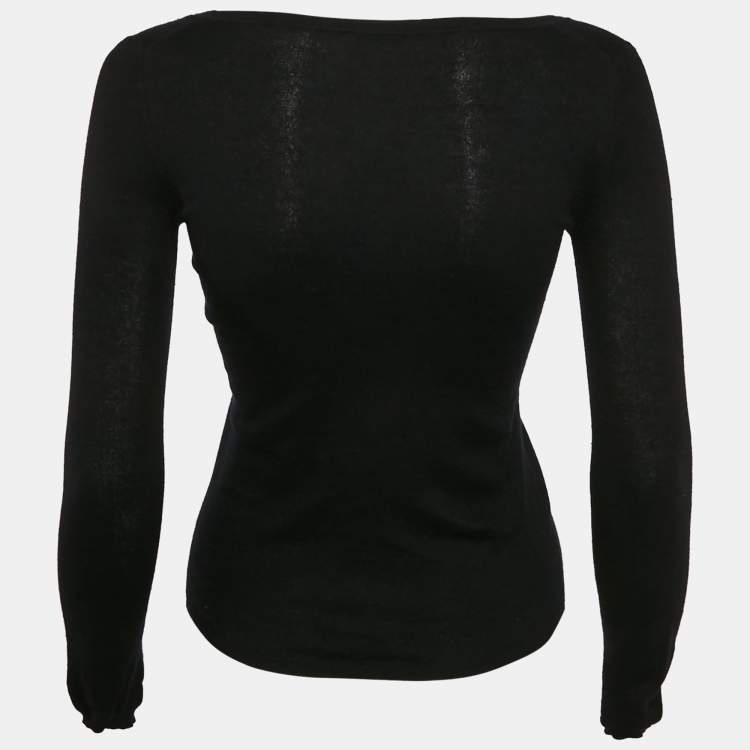 Pre Owned Miu Miu Black Wool Long Sleeve V-Neck Sweater XS