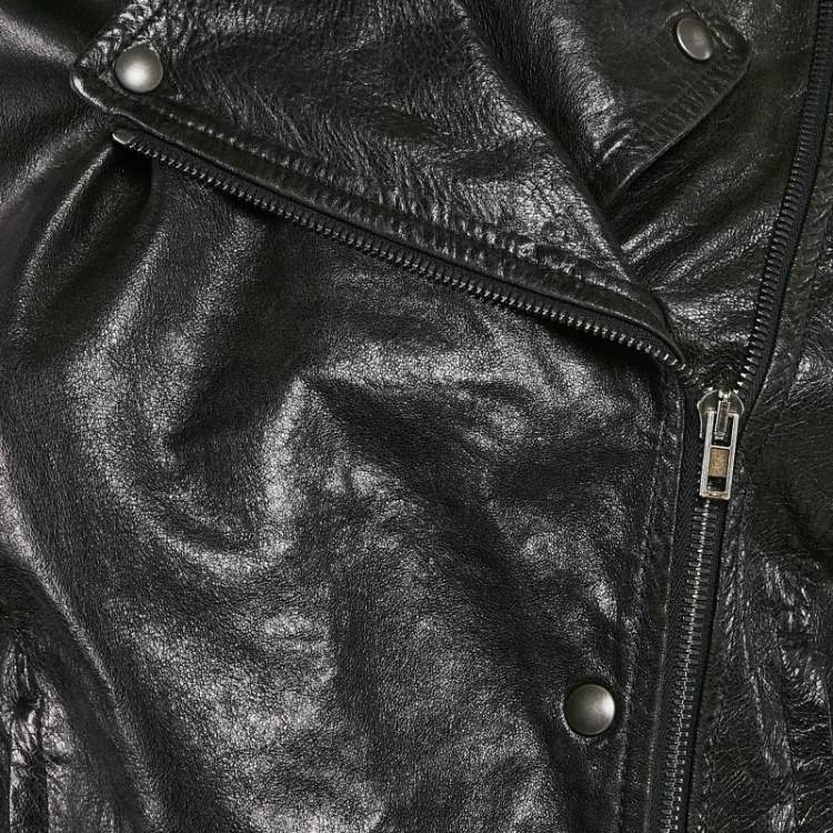 Pre Owned Miu Miu Black Leather Zip-Up Rider Jacket S