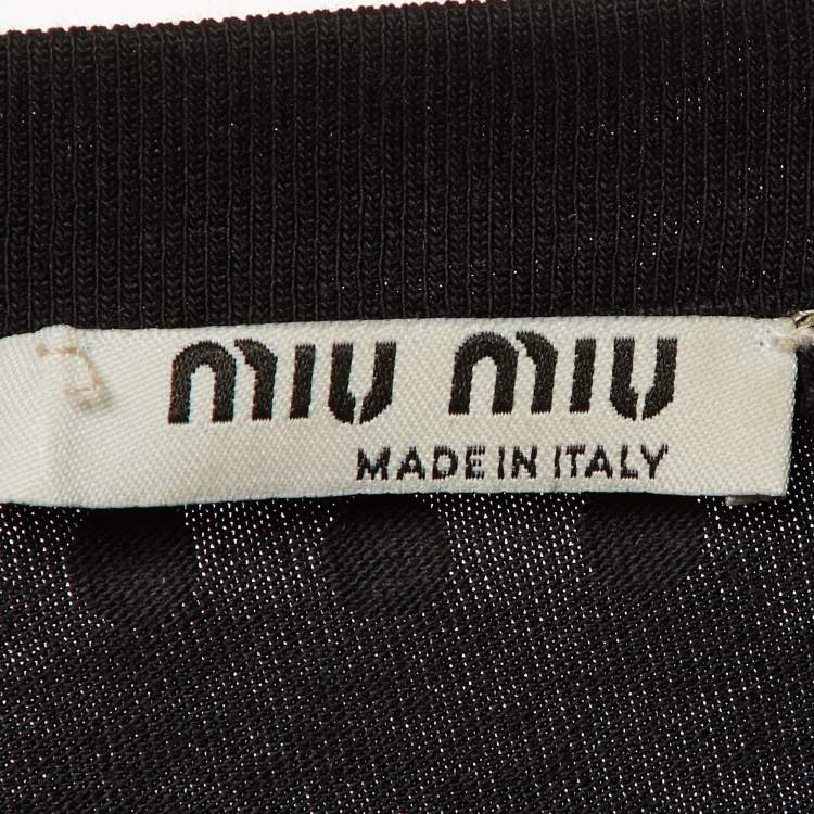 مملوكة مسبقًا Miu Miu Black Logo Print Cotton Studded Front Tie Crop Top S