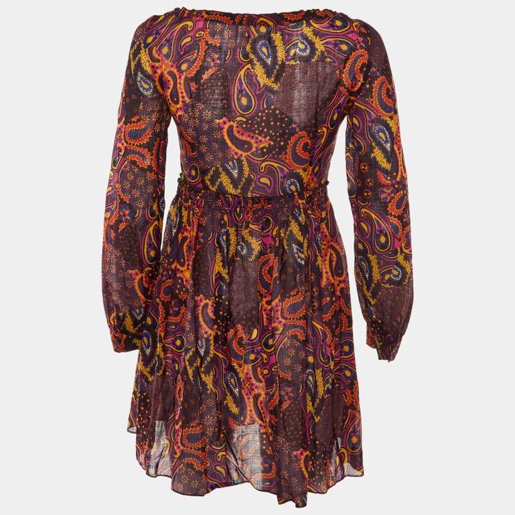 Pre Owned Miu Miu Multicolor Printed Wool Crepe Mini Dress M