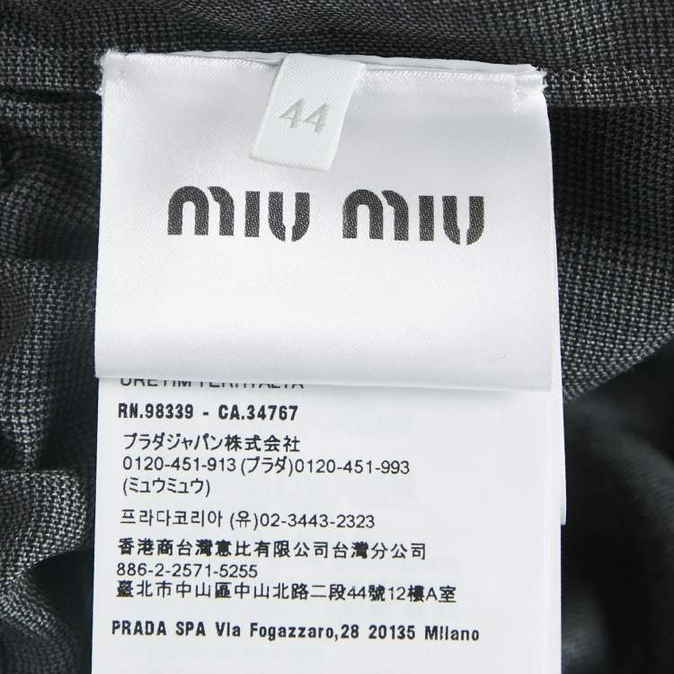 Pre Owned Miu Miu Grey Prince of Wales Check Wool Pleated Midi Dress M