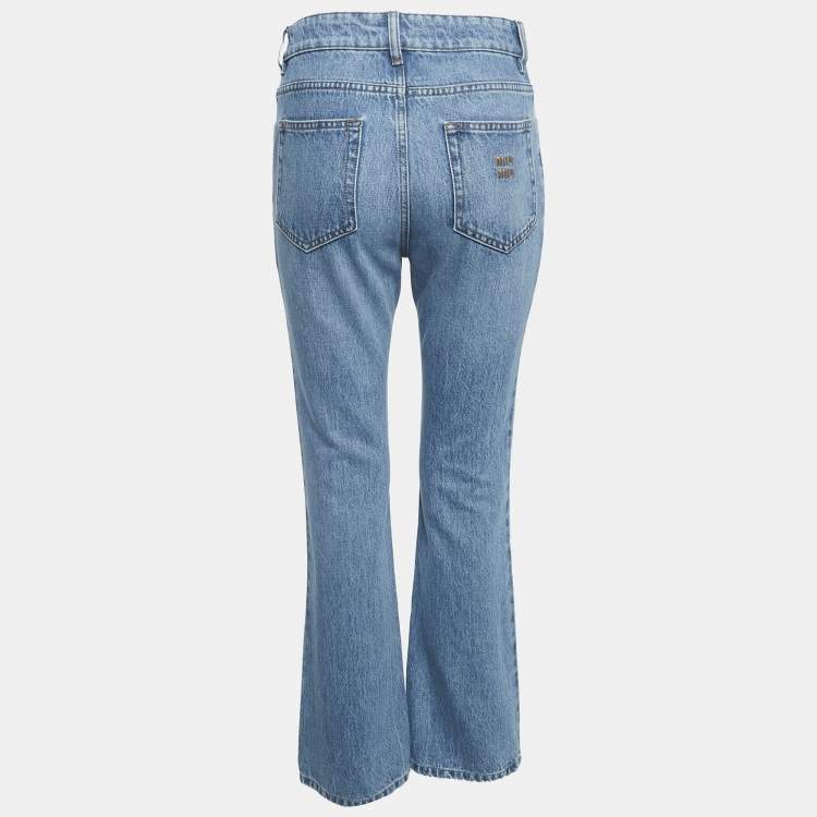 Pre Owned Miu Miu Blue Denim Wide Leg Jeans S Waist 28"
