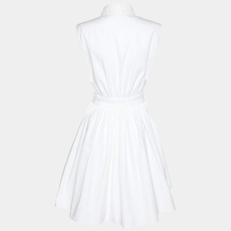 Pre Owned Miu Miu White Cotton Lace Details Midi Dress M