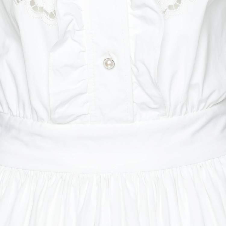 Pre Owned Miu Miu White Cotton Lace Details Midi Dress M