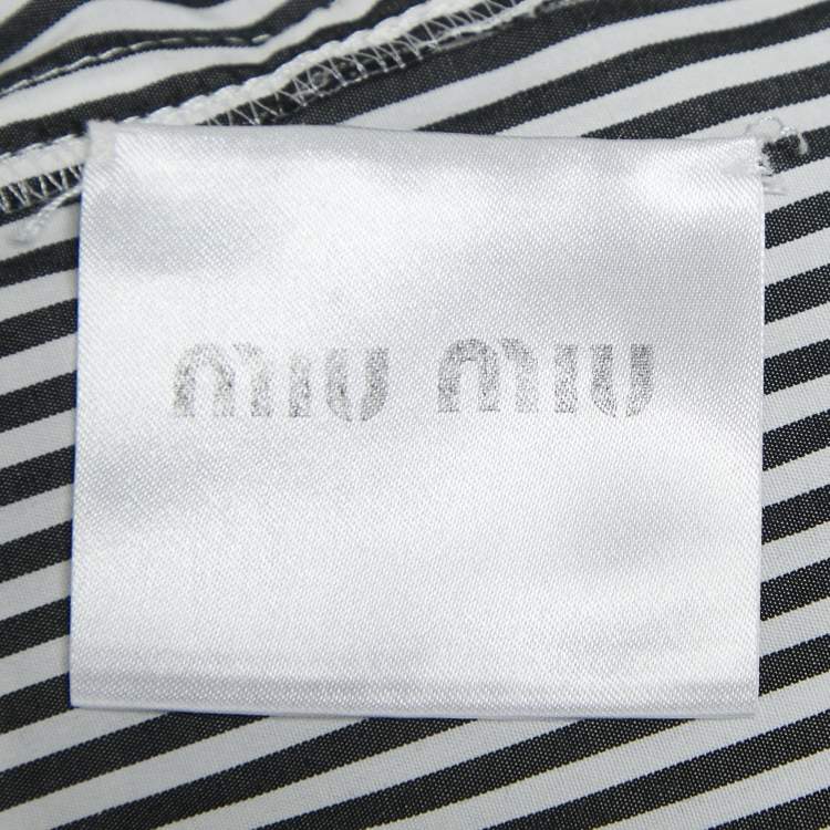 Pre Owned Miu Miu Black/White Striped Cotton Crystal Embellished Dropwaist Dress M
