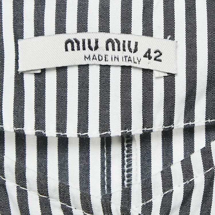 Pre Owned Miu Miu Black/White Striped Cotton Crystal Embellished Dropwaist Dress M