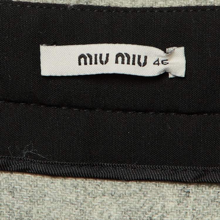 Pre Owned Miu Miu Grey Wool Pleated Mini Skirt L