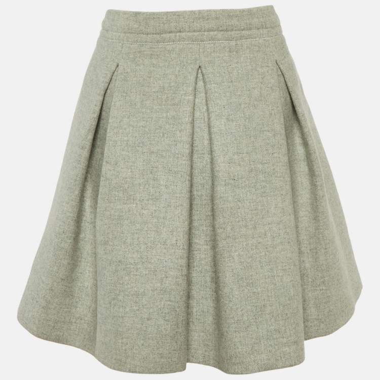 Pre Owned Miu Miu Grey Wool Pleated Mini Skirt L