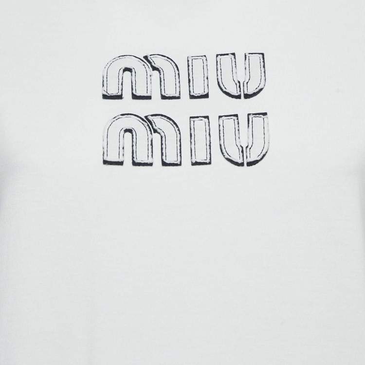 Pre Owned Miu Miu White Logo Applique Jersey T-Shirt M