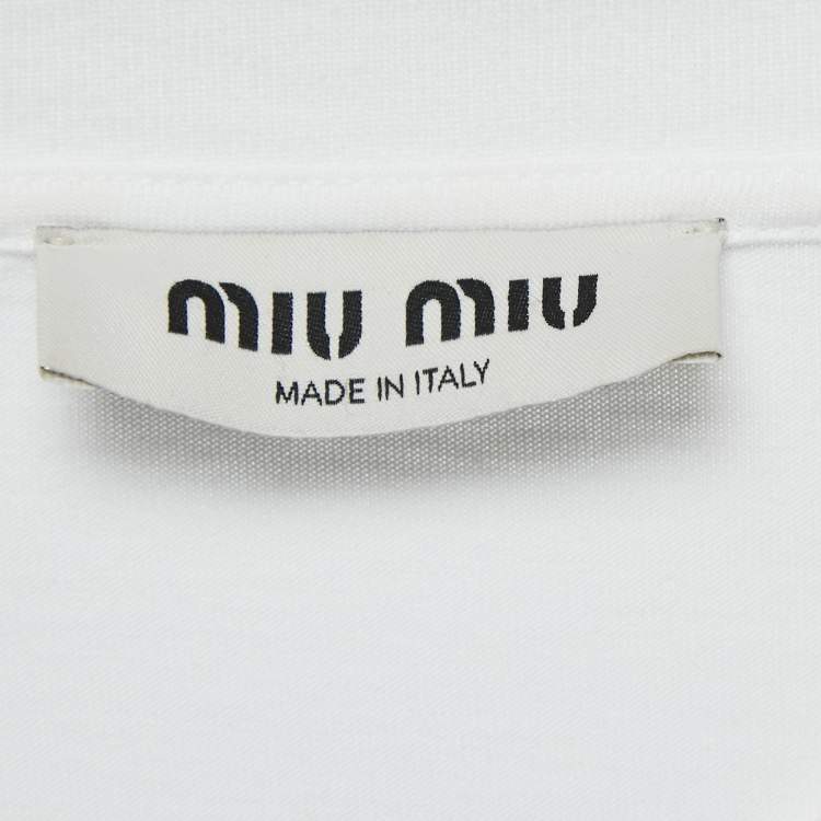 Pre Owned Miu Miu White Logo Applique Jersey T-Shirt M