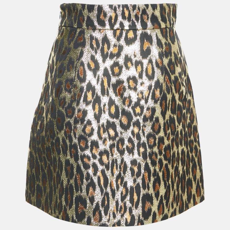 Pre Owned Miu Miu Gold Leopard Pattern Lurex Mini Skirt S