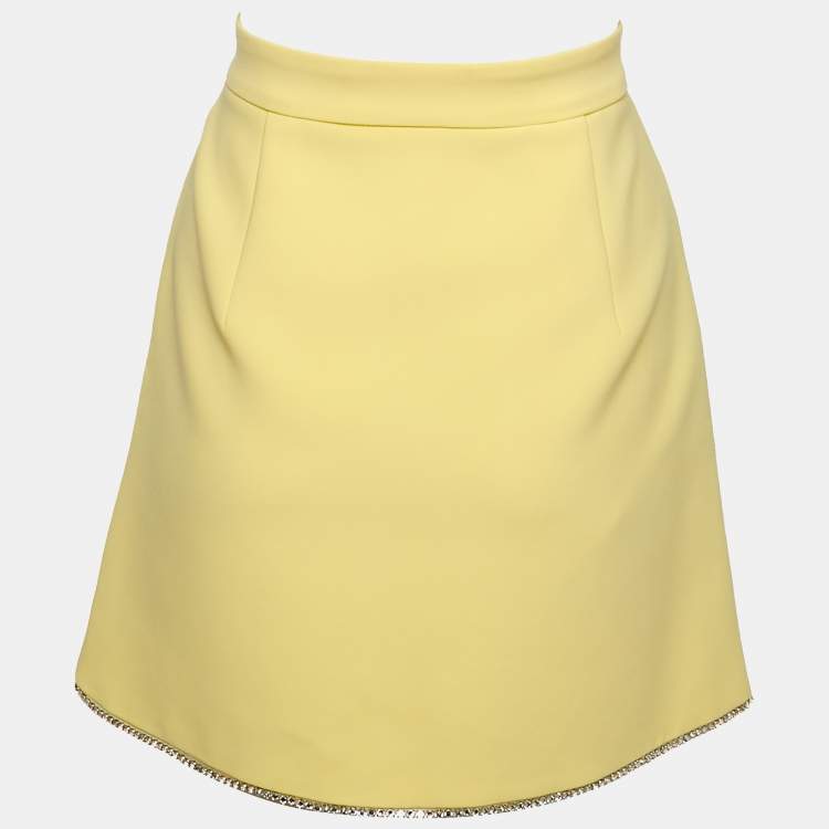 Pre Owned Miu Miu Pastel Yellow Crepe Studded Hem Mini Skirt S