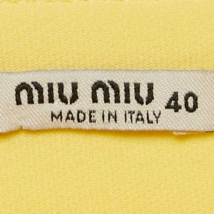 Pre Owned Miu Miu Pastel Yellow Crepe Studded Hem Mini Skirt S