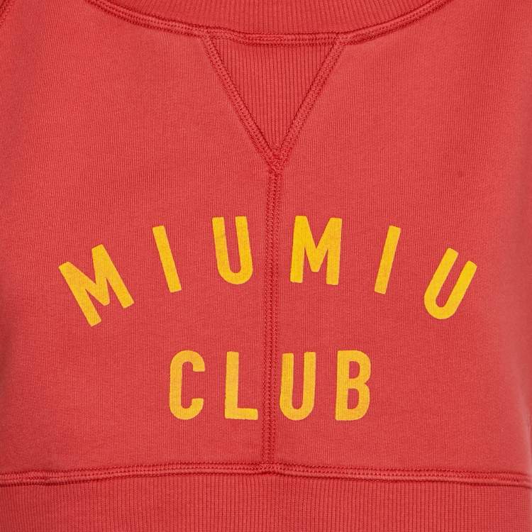 Pre Owned Miu Miu Red Printed Cotton Crop Top S